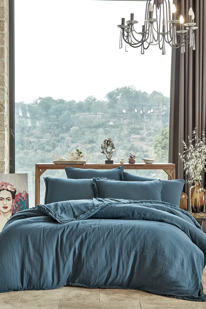 Dantela Shine tweepersoons mousseline Dekbedovertrek Set (King Size) Petrol blauw
