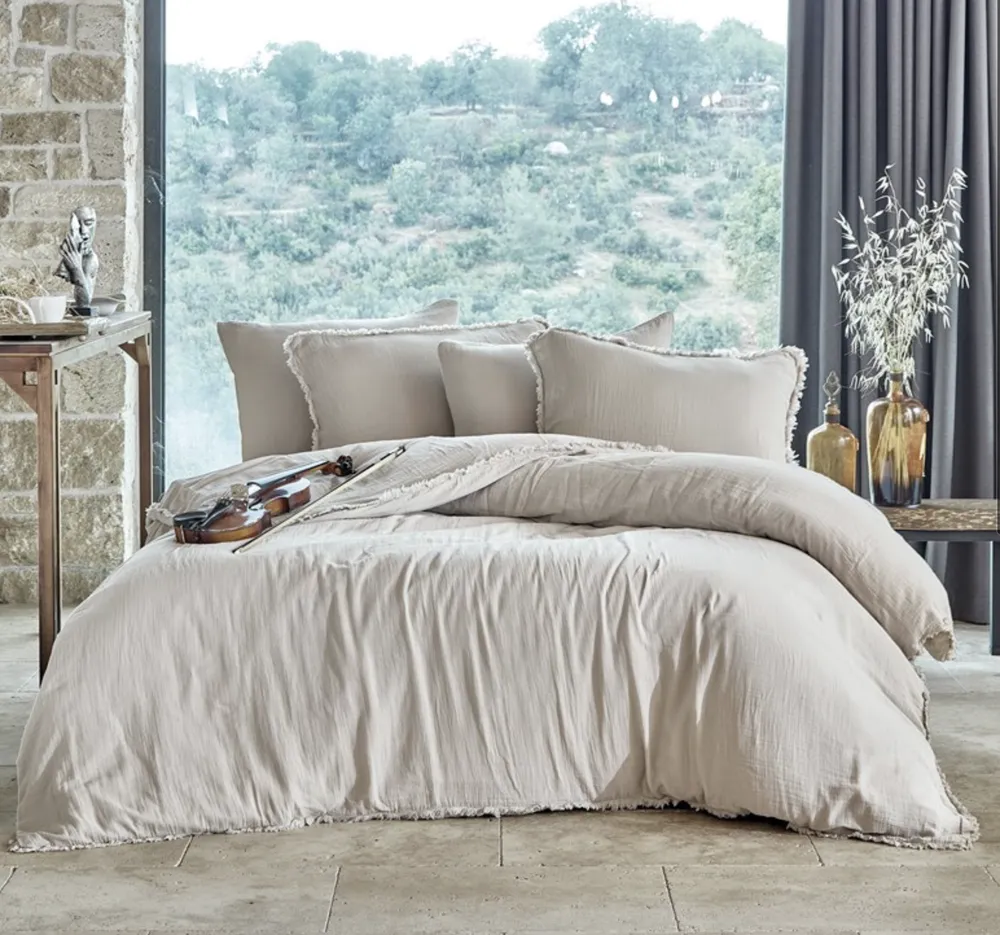 Dantela Shine tweepersoons mousseline Dekbedovertrek Set Beige