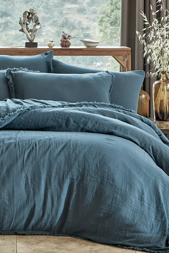 Dantela Shine tweepersoons mousseline Dekbedovertrek Set (King Size) Petrol blauw - Afbeelding 2