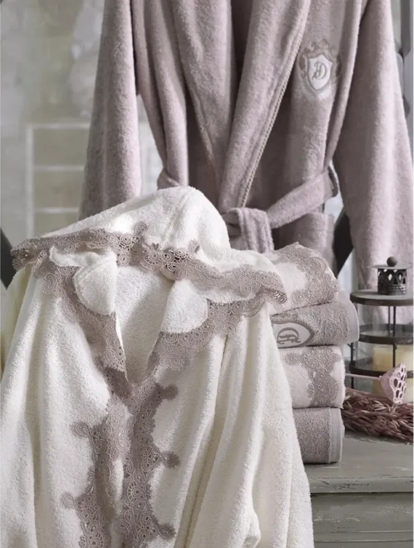 Dantela Almira Bamboe Familie Badjassen Set Crème-terracotta