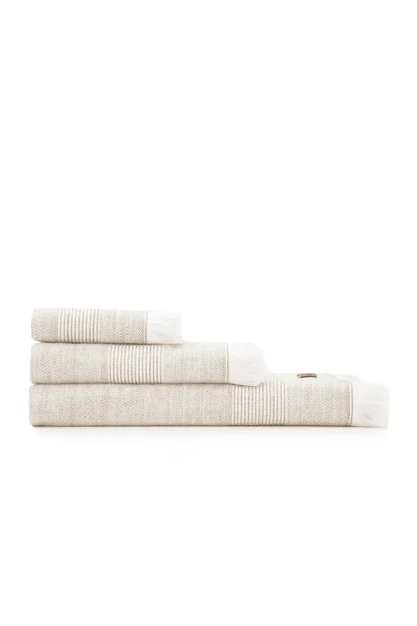 Ecocotton Hasna 3-delige Handdoekset 100% Organisch Katoen Linnen Melange Beige