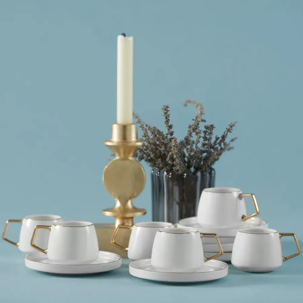 Karaca Saturn Koffie Kopjes Set voor 6 Personen 90 ml Goud - Afbeelding 1
