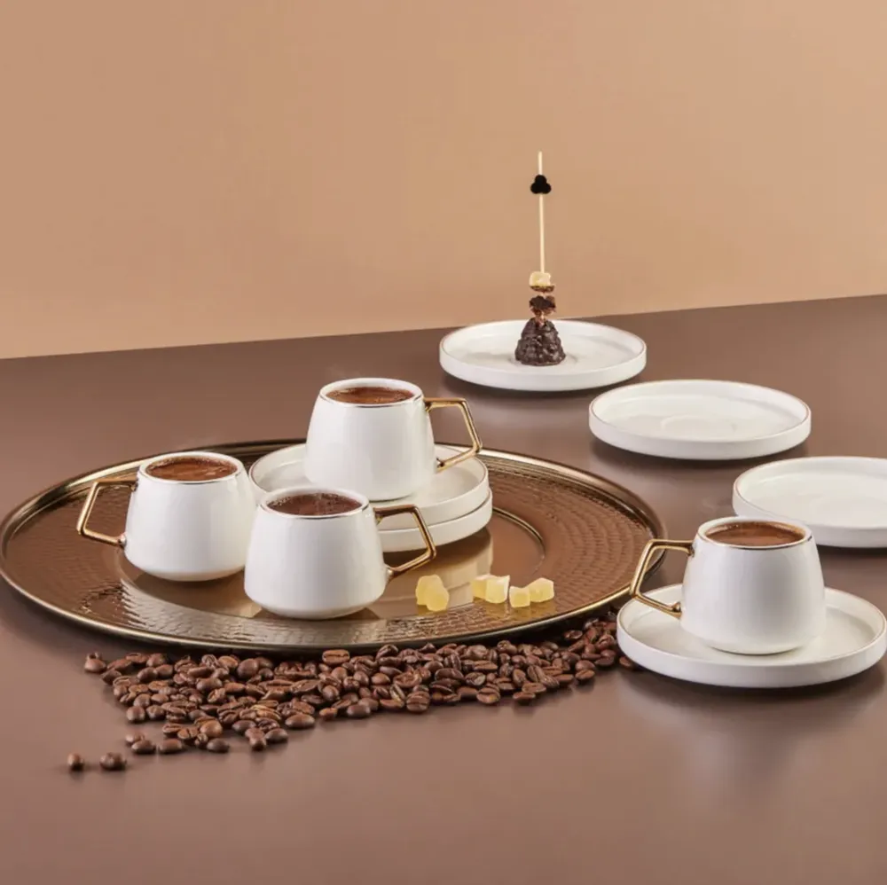 Karaca Saturn Koffie Kopjes Set voor 6 Personen 90 ml Goud - Afbeelding 2