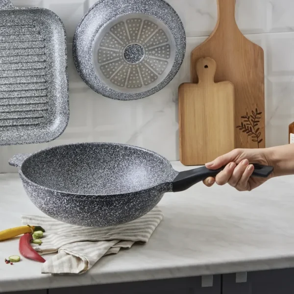 Karaca Serra Grijs Biograniet Wokpan 28cm