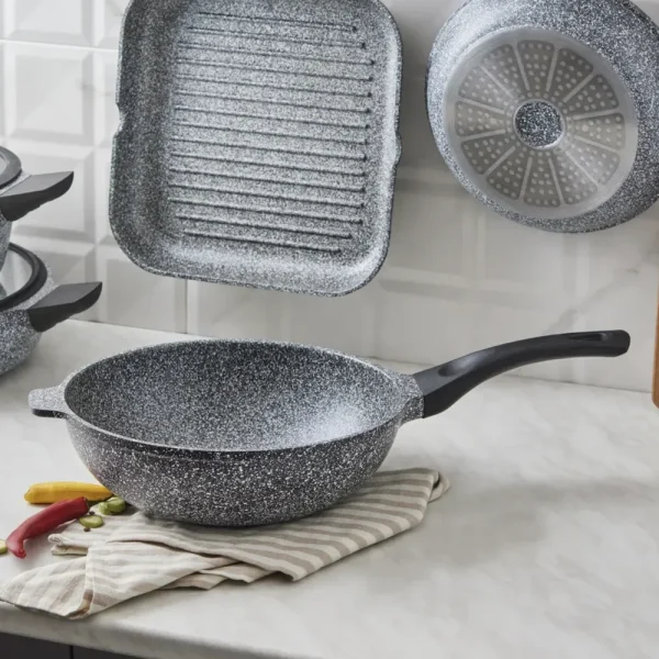 Karaca Serra Grijs Biograniet Wokpan 28cm