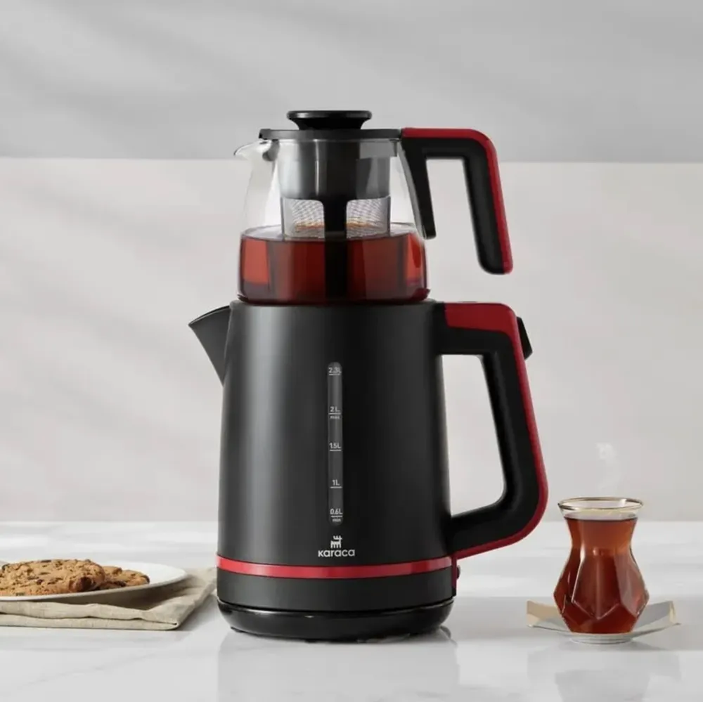 Karaca Maxi Tea XL 2in1 Theemaker Met Glazen Theepot en Waterkoker Cranberry - Afbeelding 3