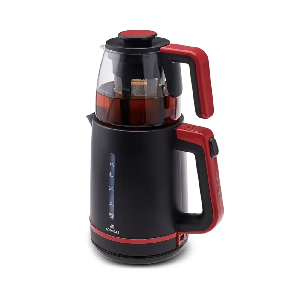 Karaca Maxi Tea XL 2in1 Theemaker Met Glazen Theepot en Waterkoker Cranberry - Afbeelding 4