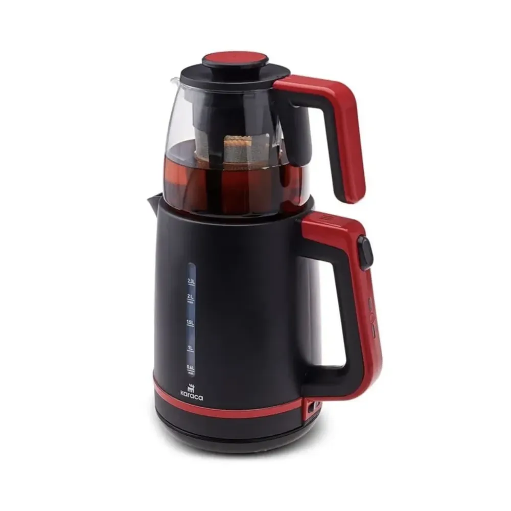 Karaca Maxi Tea XL 2in1 Theemaker Met Glazen Theepot en Waterkoker Cranberry