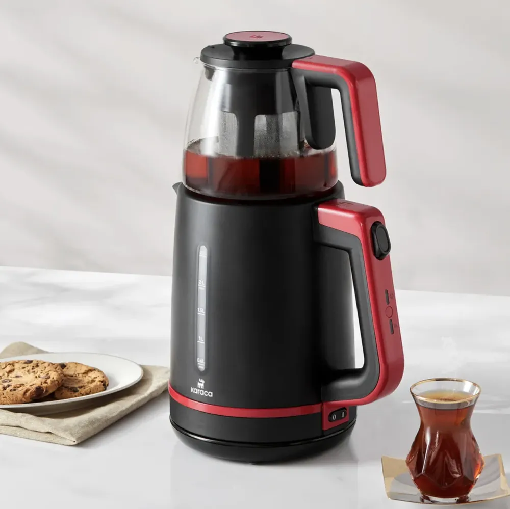 Karaca Maxi Tea XL 2in1 Theemaker Met Glazen Theepot en Waterkoker Cranberry - Afbeelding 2