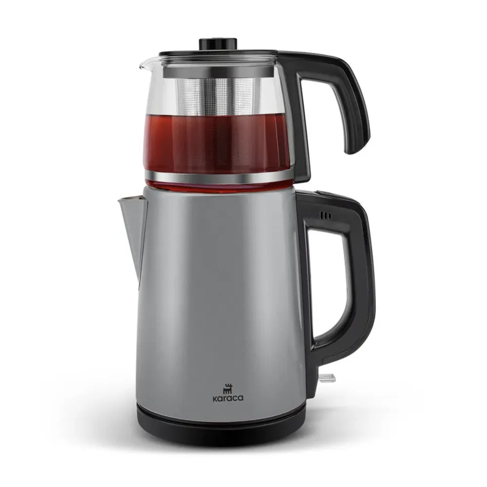 Karaca Tea Glass Antraciet Inox Stalen Waterkoker En Theemachine