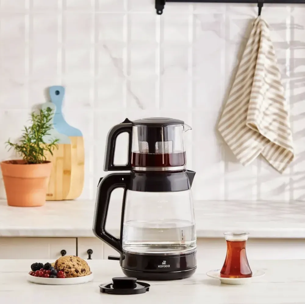Karaca Glass Tea XL 2in1 Glazen Thee Maker en Waterkoker Antraciet