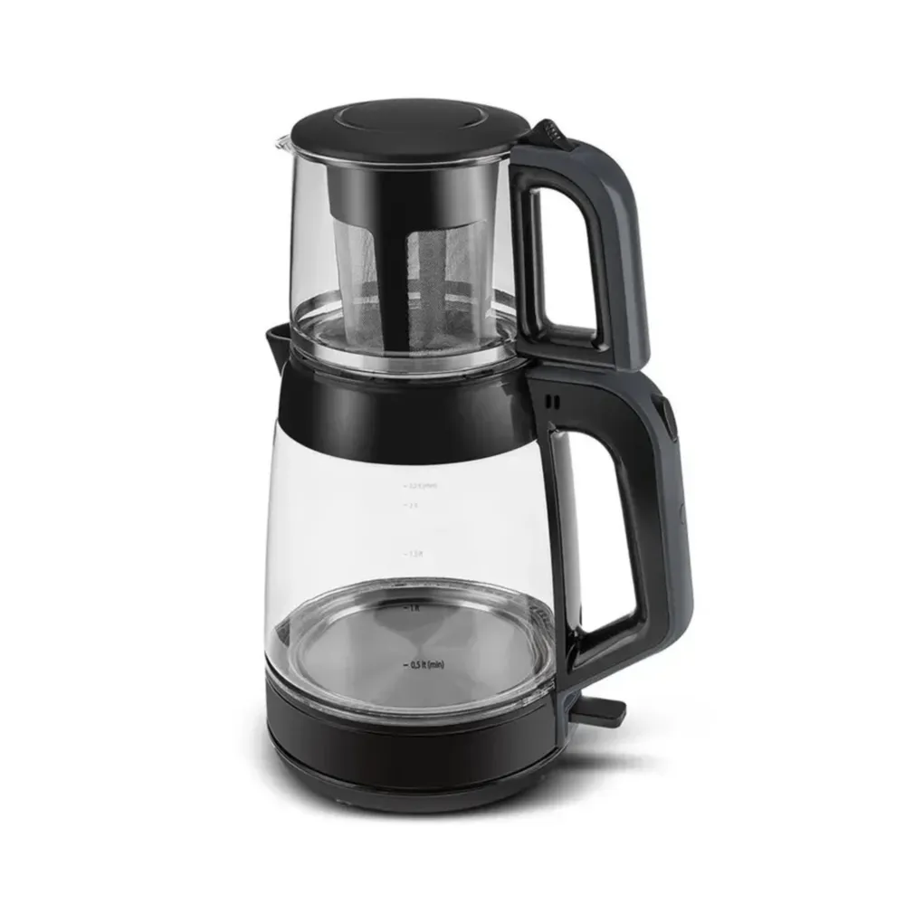 Karaca Glass Tea XL 2in1 Glazen Thee Maker en Waterkoker Antraciet - Afbeelding 2