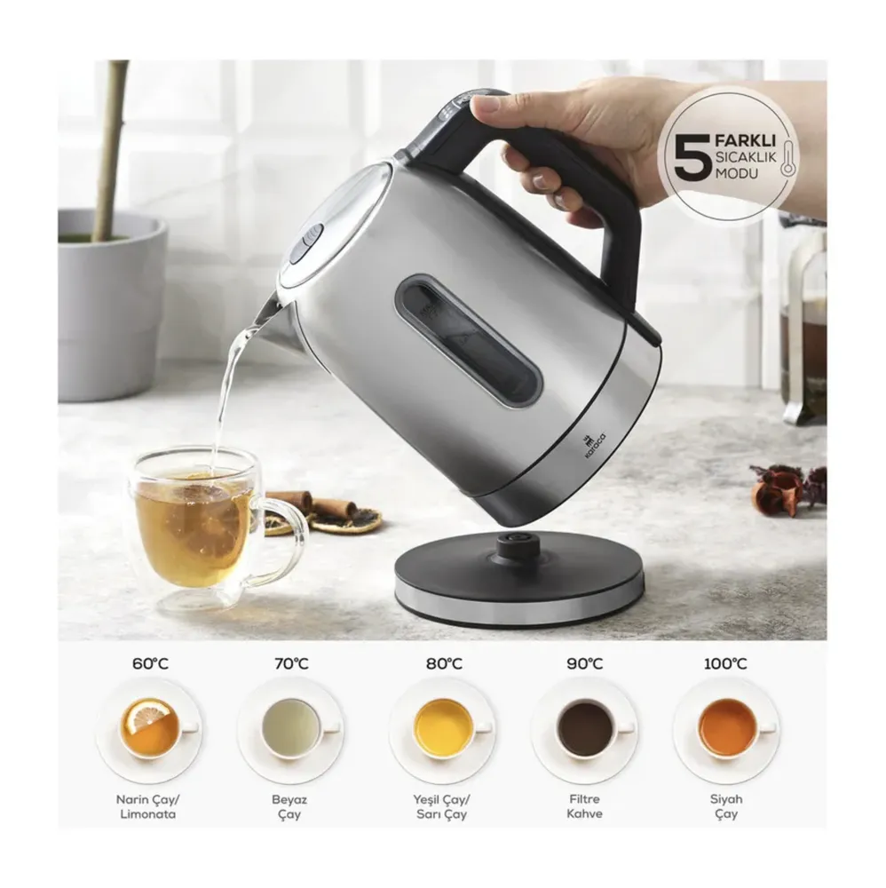 Karaca Inox Waterkoker 2200W Met Instelbare Temperatuur en Ledverlichting 220 - Afbeelding 1
