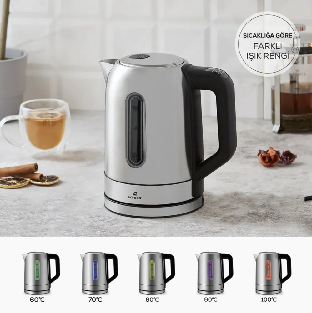Karaca Inox Waterkoker 2200W Met Instelbare Temperatuur en Ledverlichting 220 - Afbeelding 2
