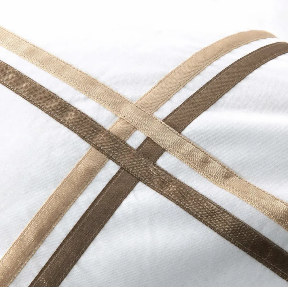 Karaca Home White Collection Valse Beige Satijn Gestreept Perkaal Tweepersoons Dekbedovertrek Set - Afbeelding 2