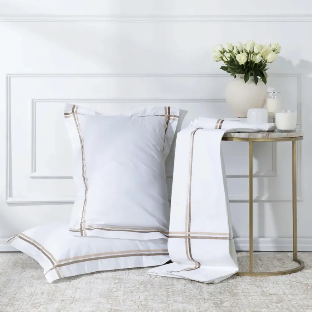 Karaca Home White Collection Valse Beige Satijn Gestreept Perkaal Tweepersoons Dekbedovertrek Set - Afbeelding 1