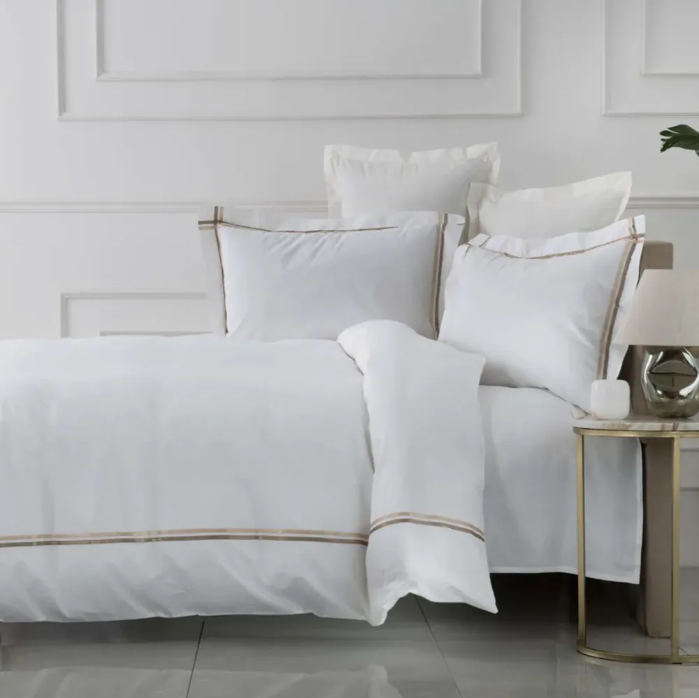 Karaca Home White Collection Valse Beige Satijn Gestreept Perkaal Tweepersoons Dekbedovertrek Set