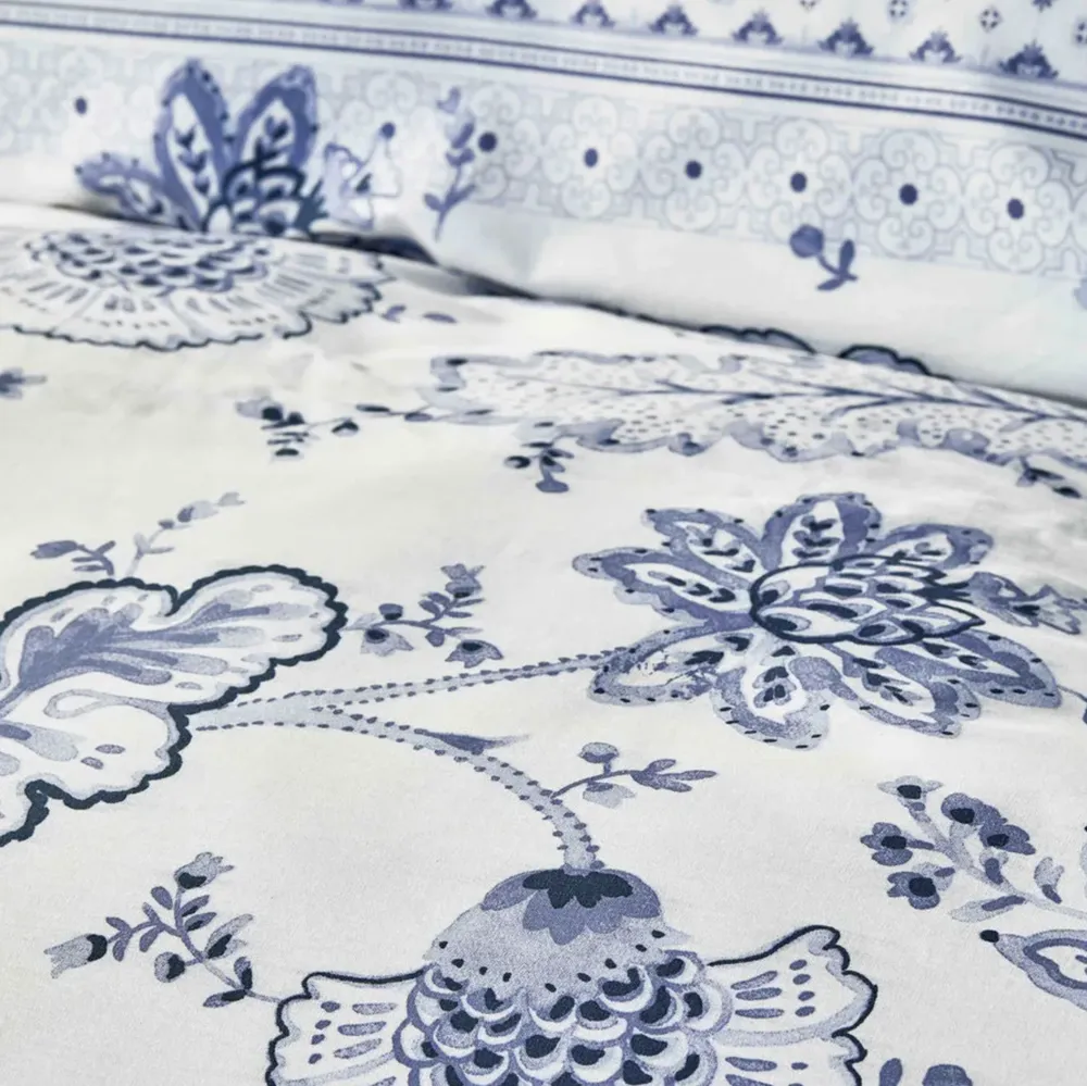 Karaca Home Amar Blauw 100% Katoenen Dekbedovertrek Set Tweepersoons - Afbeelding 1