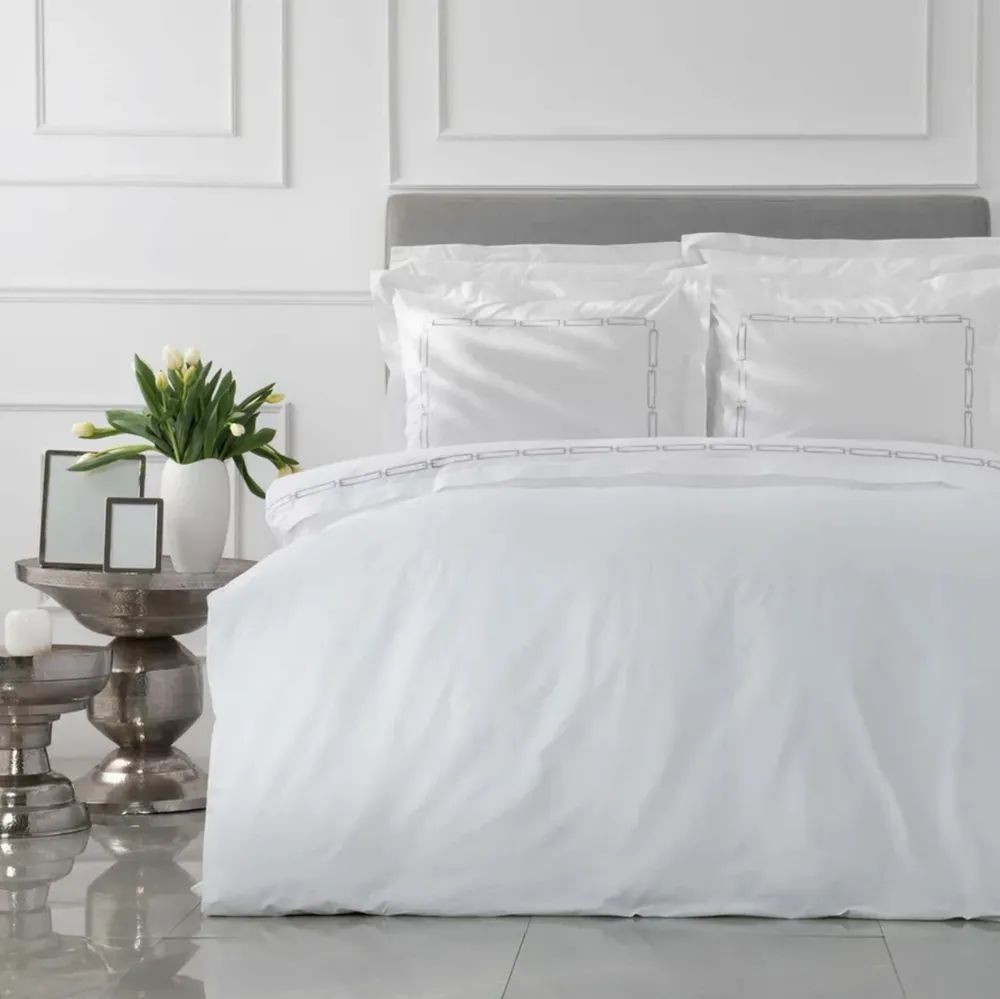 Karaca Home White Collection Oriane Grijs Geborduurd Perkaal Tweepersoons Dekbedovertrek Set