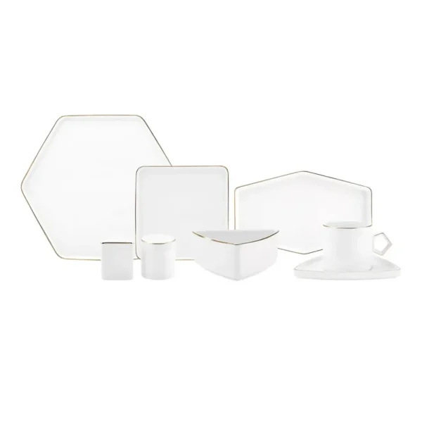 Karaca Streamline Geo Gold 28 Delige 6 Persoons Ontbijt-/Serviesset