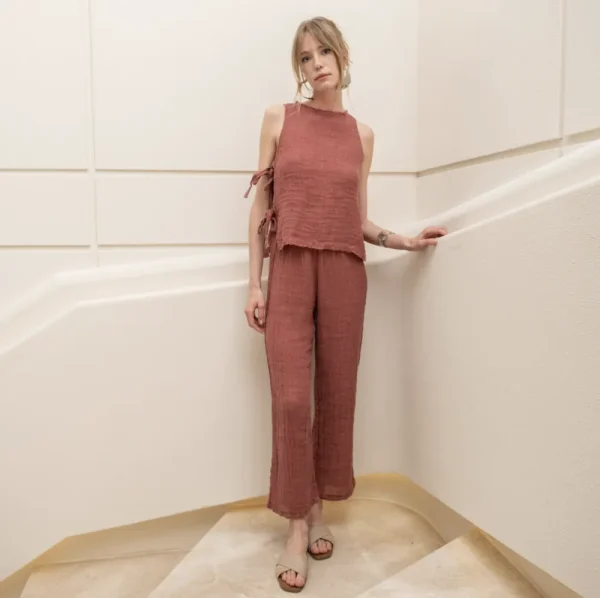 Buldans Amalfi 100% Linnen Broek Rustiek Bordeaux