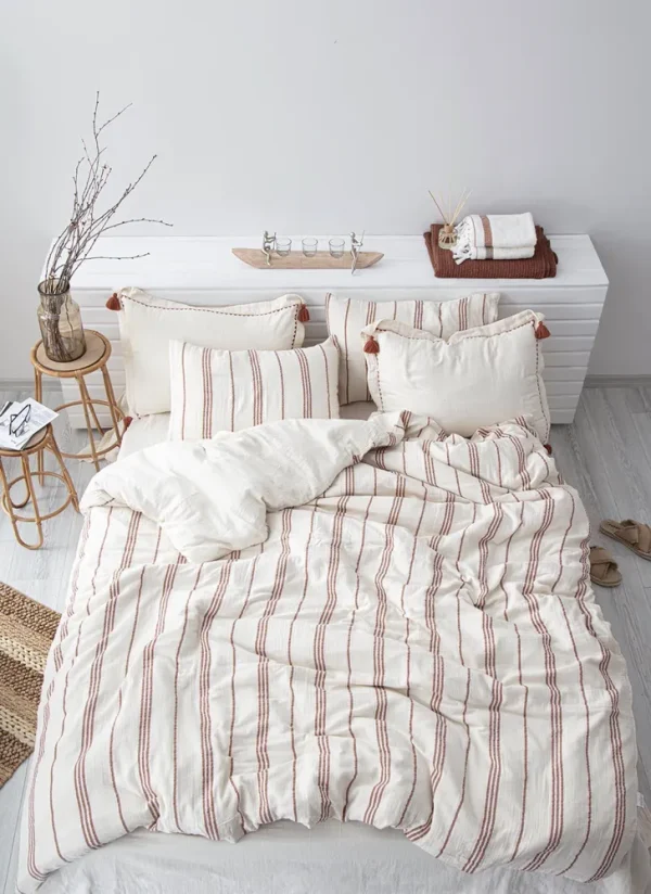 Ecocotton Izgi Tweepersoons Dekbedovertrek Set 100% Biologisch Katoen Mousseline Terra 200x220 cm
