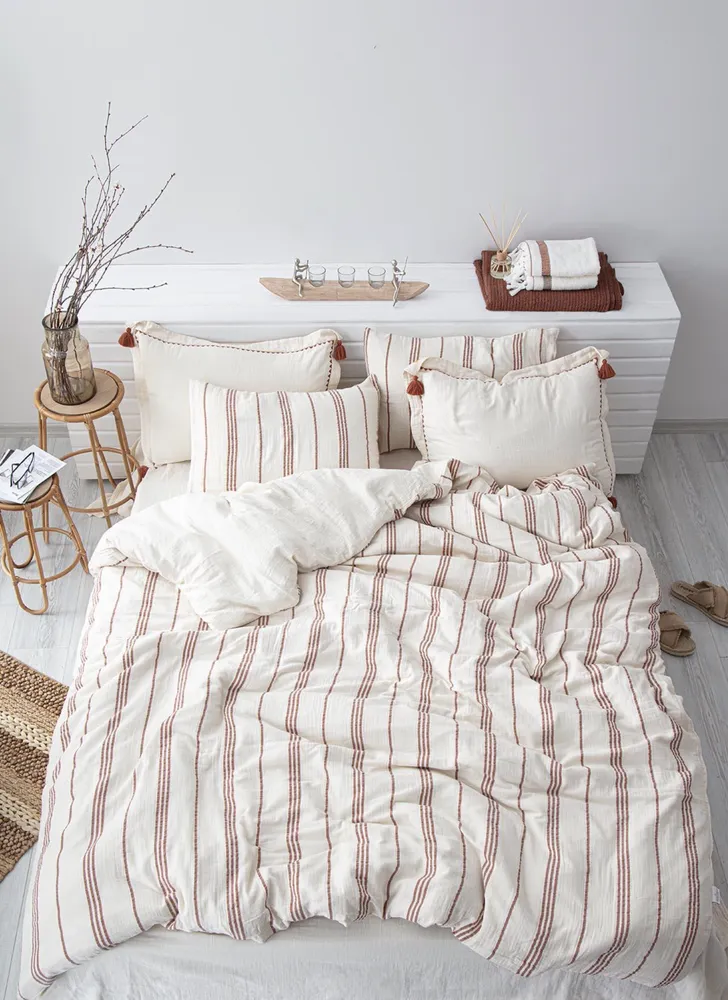 Ecocotton Izgi Tweepersoons Dekbedovertrek Set 100% Biologisch Katoen Mousseline Terra 200x220 cm
