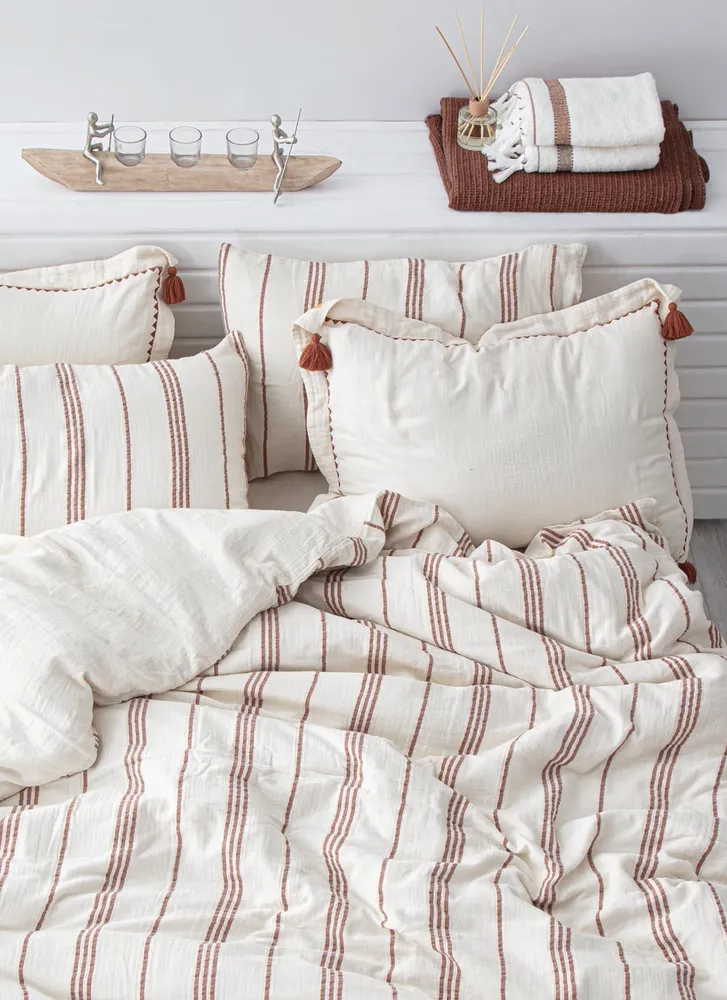 Ecocotton Izgi Tweepersoons Dekbedovertrek Set 100% Biologisch Katoen Mousseline Terra 200x220 cm - Afbeelding 1
