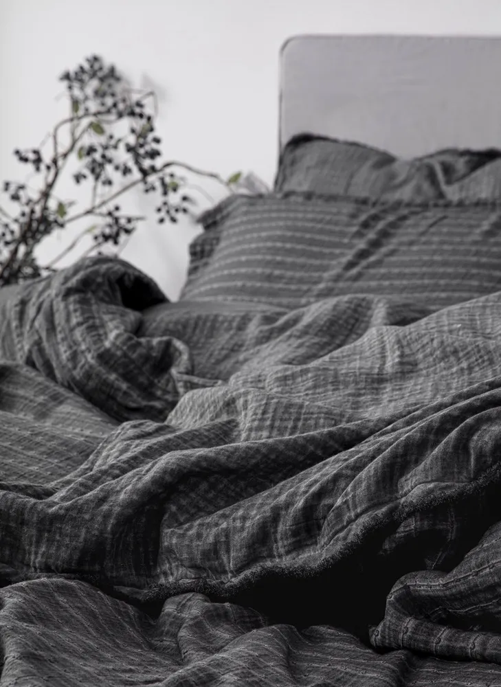 Ecocotton Tara Tweepersoons Dekbedovertrek Set 100% Biologisch Mousseline Katoen Antraciet 200x220 cm - Afbeelding 2