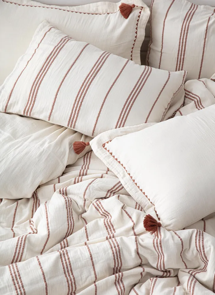 Ecocotton Izgi Tweepersoons Dekbedovertrek Set 100% Biologisch Katoen Mousseline Terra 200x220 cm - Afbeelding 2
