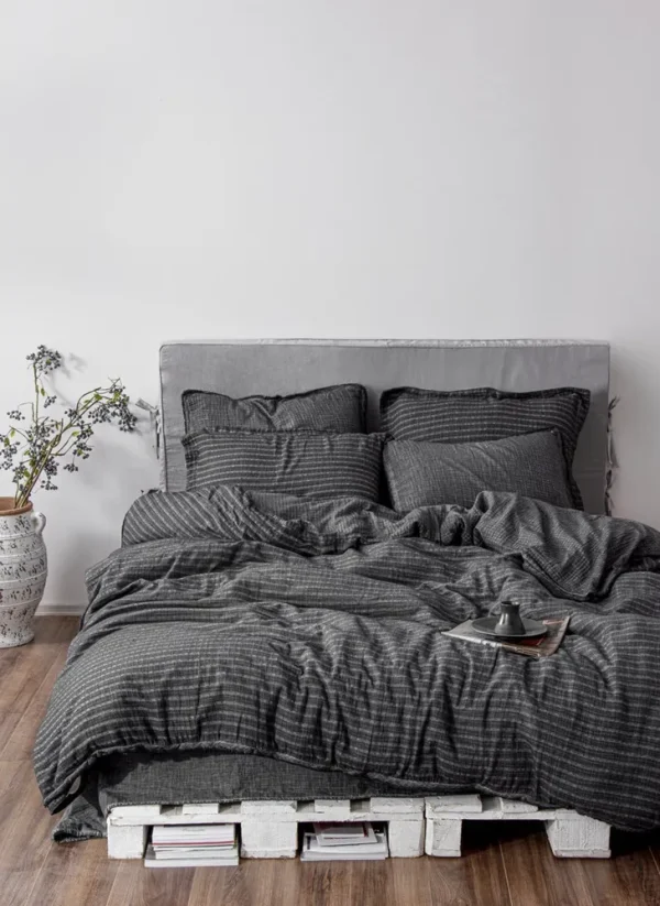 Ecocotton Tara Tweepersoons Dekbedovertrek Set 100% Biologisch Mousseline Katoen Antraciet 200x220 cm