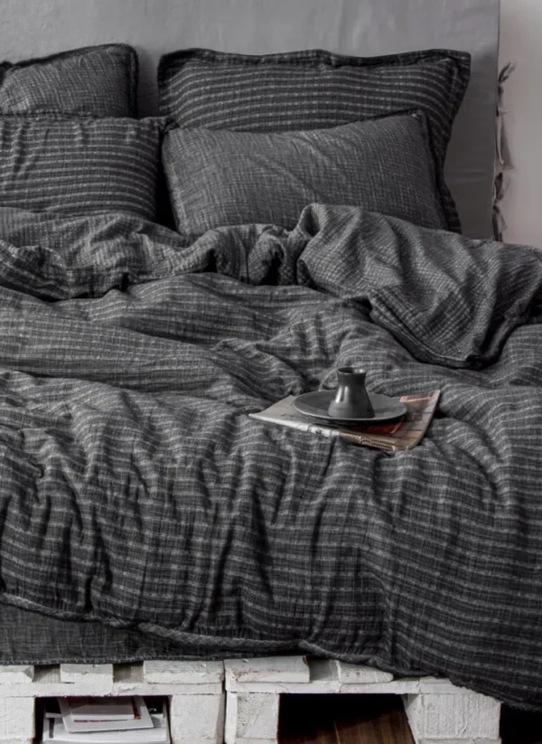 Ecocotton Tara Tweepersoons Dekbedovertrek Set 100% Biologisch Mousseline Katoen Antraciet 200x220 cm