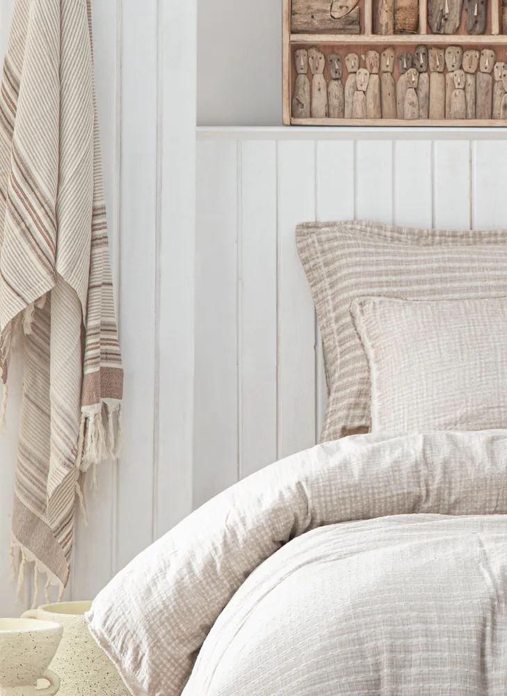 Ecocotton Tara Tweepersoons Dekbedovertrek Set 100% Biologisch Mousseline Katoen Beige 200x220 cm - Afbeelding 1