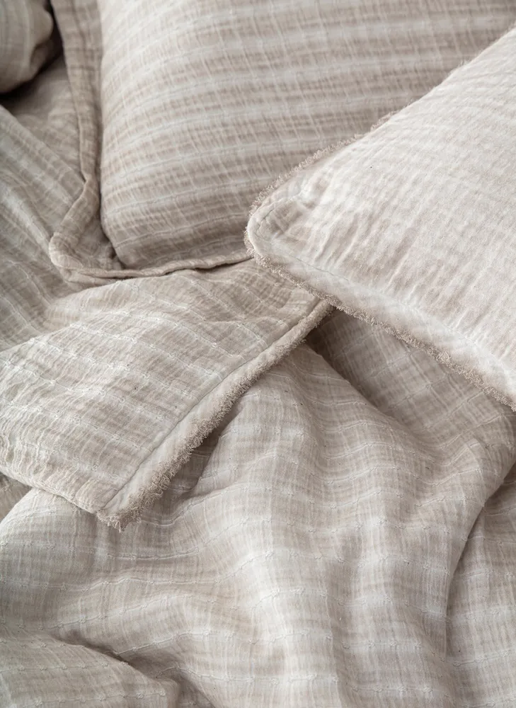 Ecocotton Tara Tweepersoons Dekbedovertrek Set 100% Biologisch Mousseline Katoen Beige 200x220 cm - Afbeelding 2