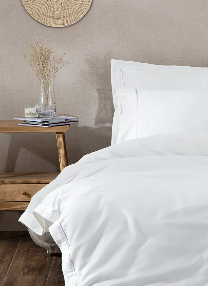 Ecocotton Meva Dekbedovertrek Set 100% Biologisch Katoen Satijn Geborduurd Crème-Zilver 200x220 cm - Afbeelding 1