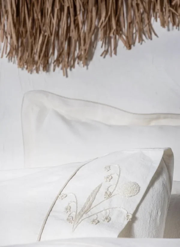 Ecocotton Lilya Dekbedovertrek Set 100% Organisch Katoen Linnen Handgeborduurd Crème 200x220 cm