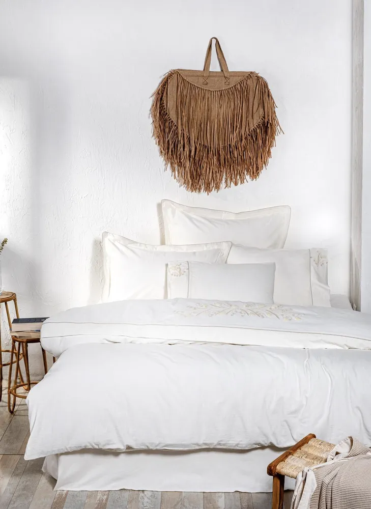 Ecocotton Lilya Dekbedovertrek Set 100% Organisch Katoen Linnen Handgeborduurd Crème 200x220 cm