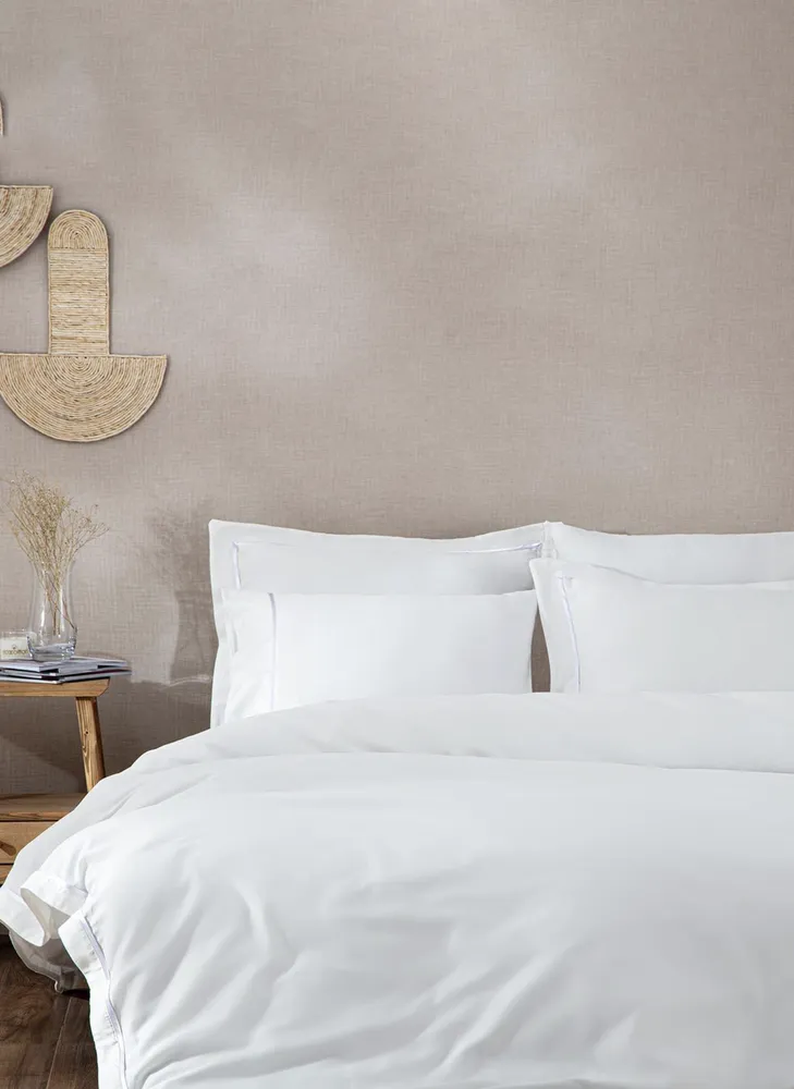 Ecocotton Meva Dekbedovertrek Set 100% Biologisch Katoen Satijn Geborduurd Crème-Zilver 200x220 cm