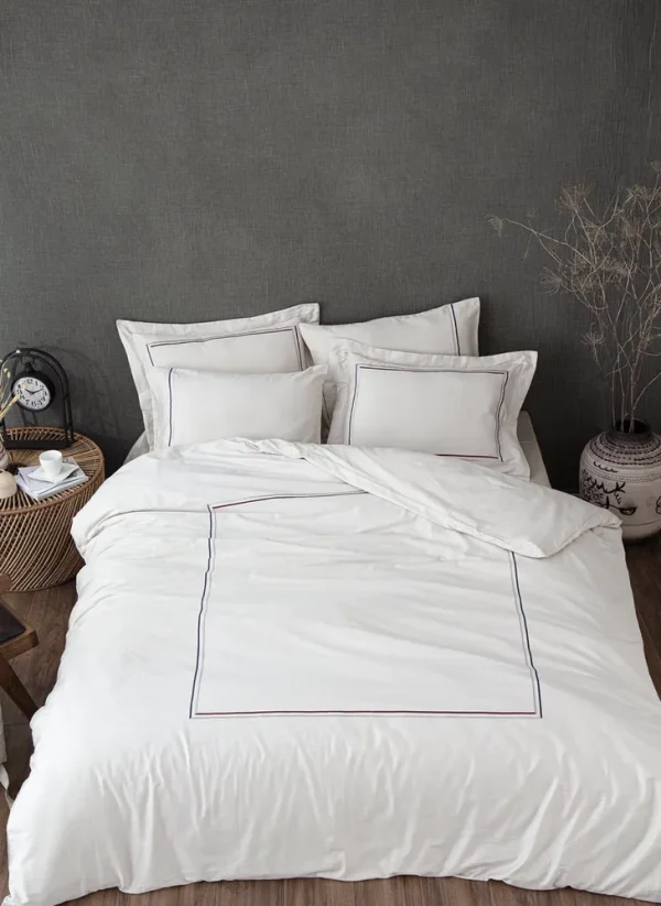 Ecocotton Maritime Tweepersoons Dekbedovertrek Set 100% organisch katoen Satijn Geborduurd Beige 200x220 cm