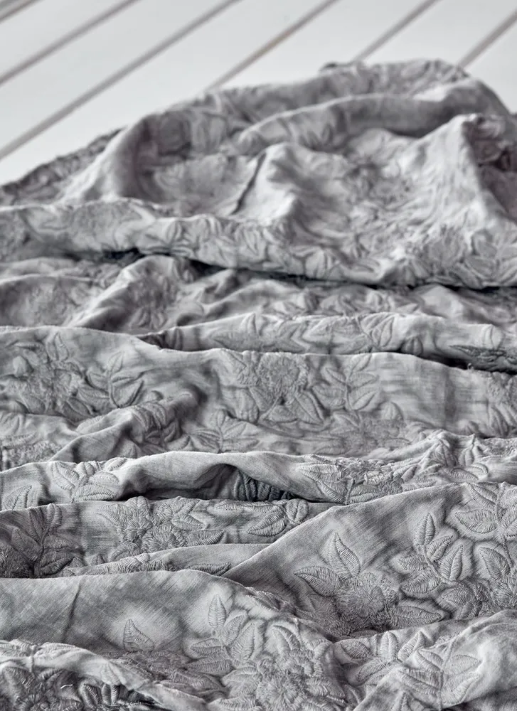 Ecocotton Novella Dekbedovertrek Set 100% Biologisch Satijn Katoen Brodeli Grijs 200x220 cm - Afbeelding 3