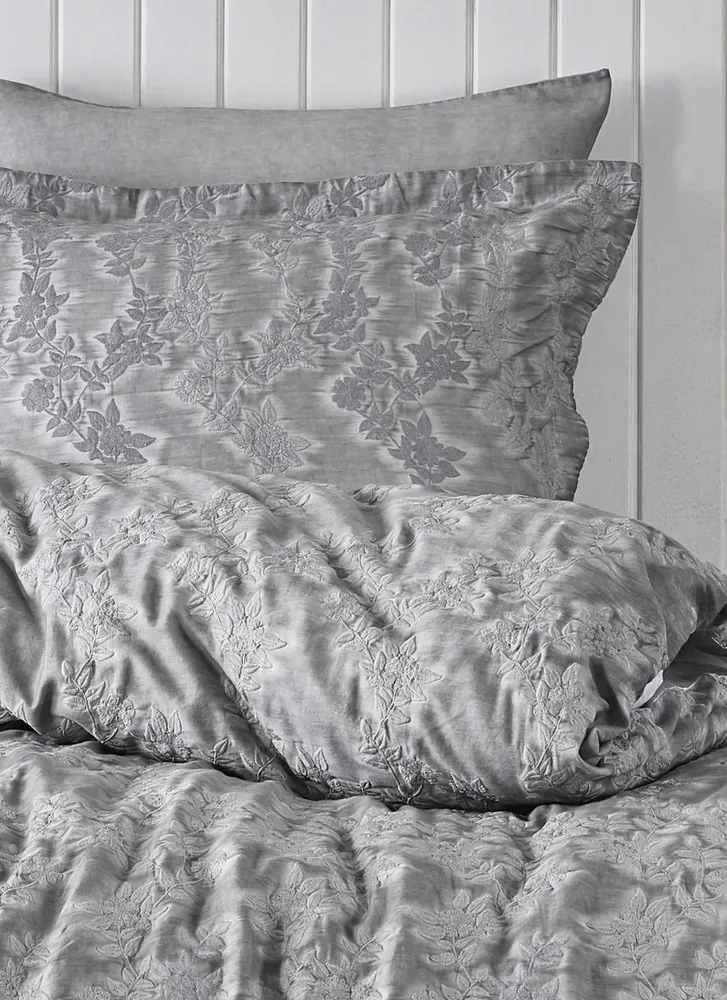 Ecocotton Novella Dekbedovertrek Set 100% Biologisch Satijn Katoen Brodeli Grijs 200x220 cm - Afbeelding 2