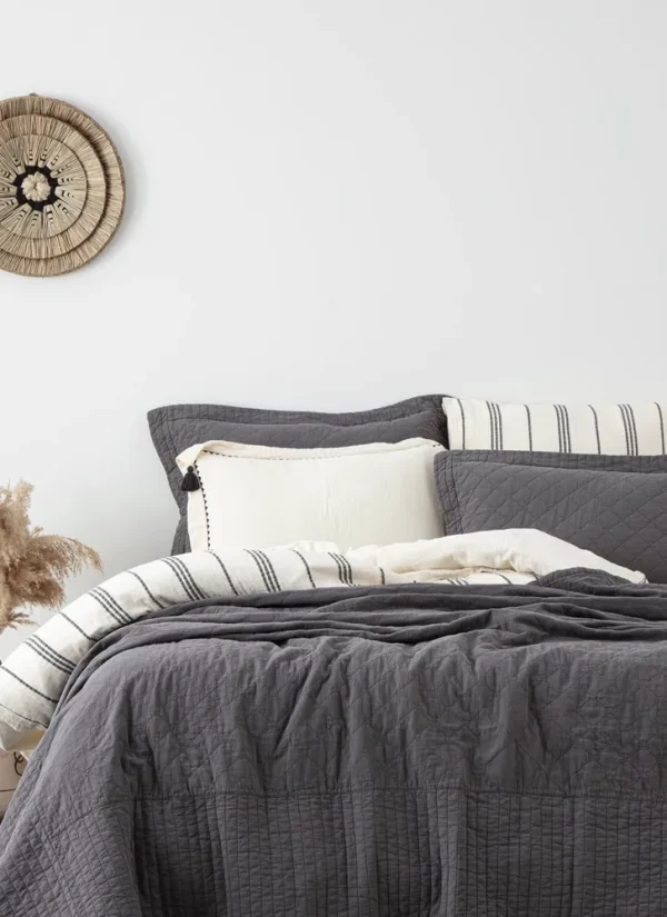 Ecocotton Reha Tweepersoons Bedsprei Set 100% Katoen Antraciet 240X260 Cm
