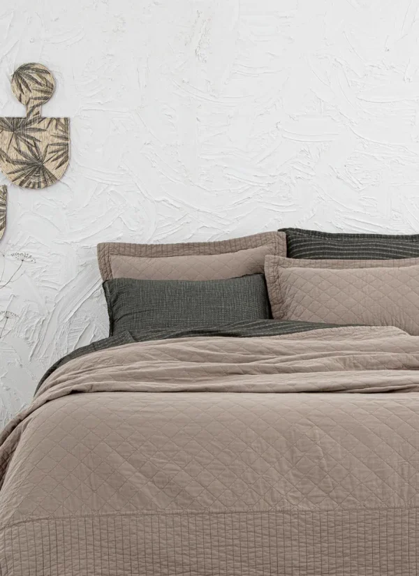 Ecocotton Reha Tweepersoons Bedsprei Set 100% Katoen Beige 240X260 Cm