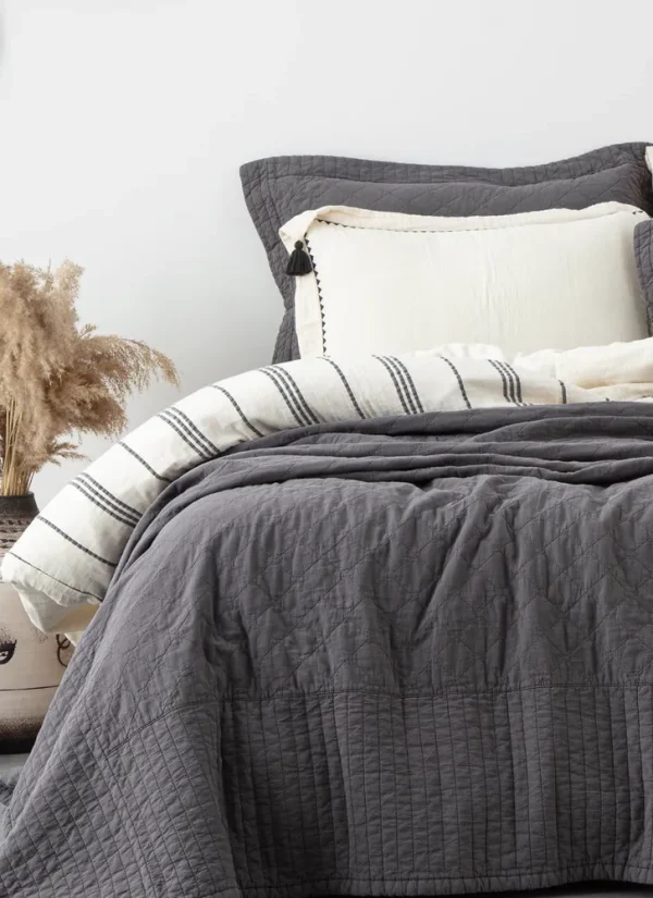 Ecocotton Reha Tweepersoons Bedsprei Set 100% Katoen Antraciet 240X260 Cm