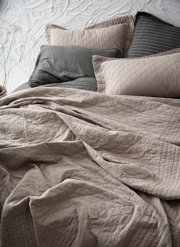 Ecocotton Reha Tweepersoons Bedsprei Set 100% Katoen Beige 240X260 Cm - Afbeelding 2