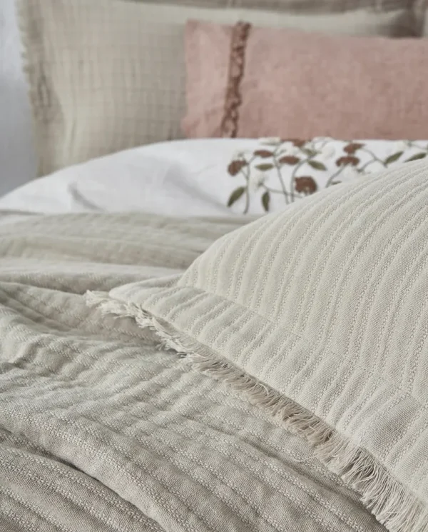 Ecocotton Armina Tweepersoons Bedsprei Set 100% Biologisch Katoen Mousseline Gevuld Beige 240X260 Cm