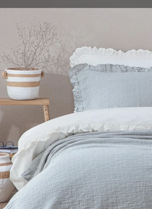 Ecocotton Simla Tweepersoons Deken Set 100% Biologisch Katoen Jacquard Grijs 220x240 Cm