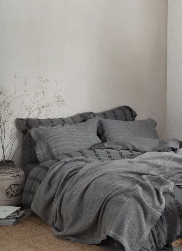 Ecocotton Sara Tweepersoons Bedsprei Set 100% Biologisch Katoen Grijs 220x240 Cm