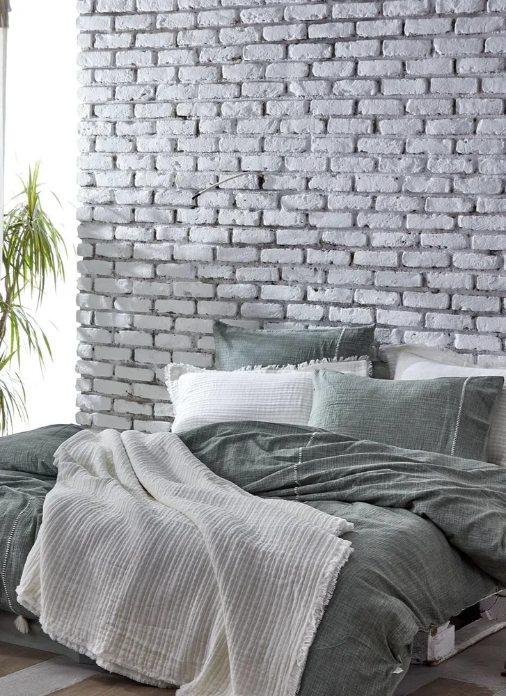 Ecocotton Armina Tweepersoons Bedsprei Set 100% Biologisch Katoen Mousseline Gevuld Crème 240X260 Cm