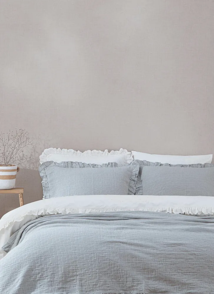 Ecocotton Simla Tweepersoons Deken Set 100% Biologisch Katoen Jacquard Grijs 220x240 Cm